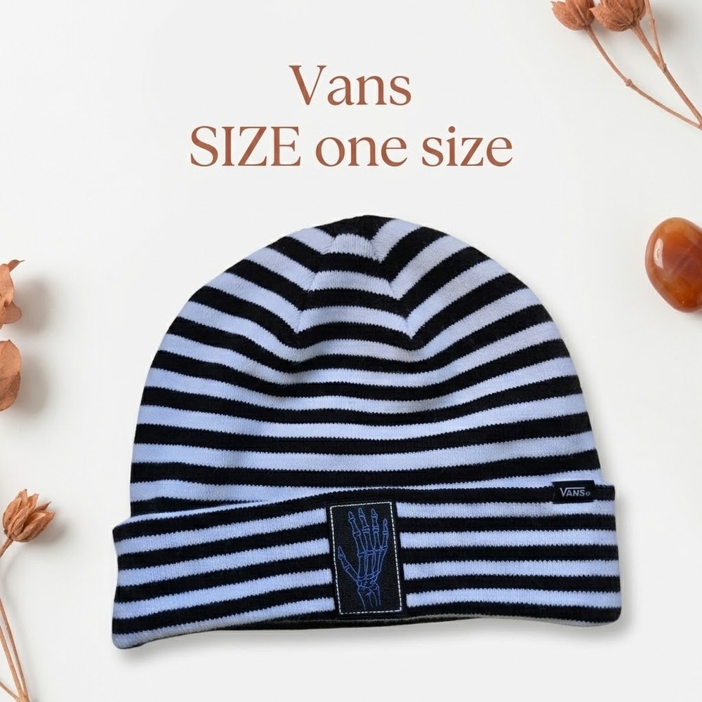 Vans Breana Geering Striped Knit Beanie Hat Unisex OSFM Black